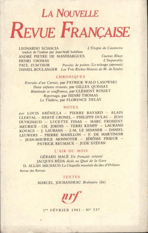 Livrenpoche : La nouvelle revue Française n°337 - Collectif - Livre