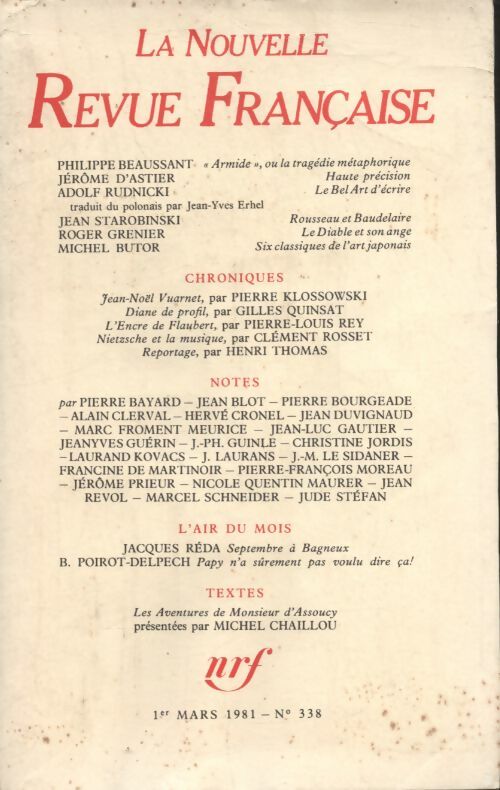 Livrenpoche : La nouvelle revue Française n°338 - Collectif - Livre
