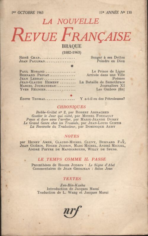 Livrenpoche : La nouvelle revue Française n°130 - Collectif - Livre