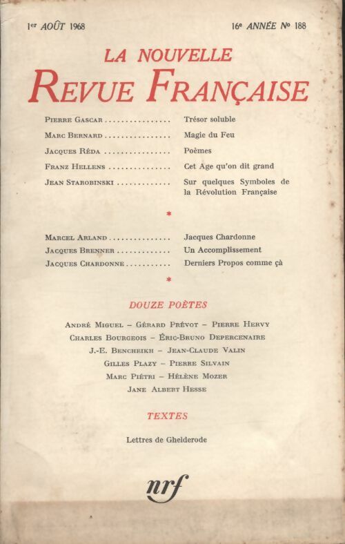 Livrenpoche : La nouvelle revue Française n°188 - Collectif - Livre