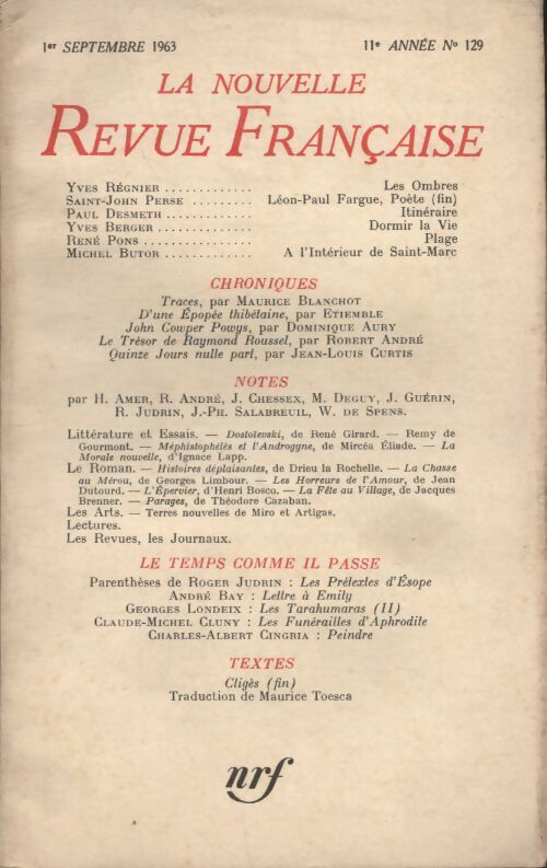 Livrenpoche : La nouvelle revue Française n°129 - Collectif - Livre