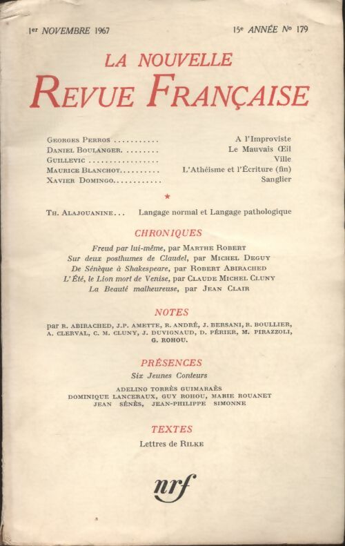 Livrenpoche : La nouvelle revue Française n°179 - Collectif - Livre