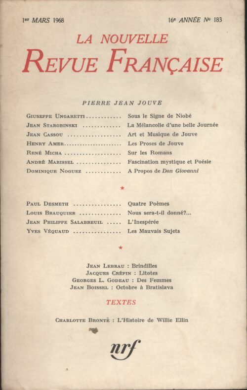 Livrenpoche : La nouvelle revue Française n°183 - Collectif - Livre
