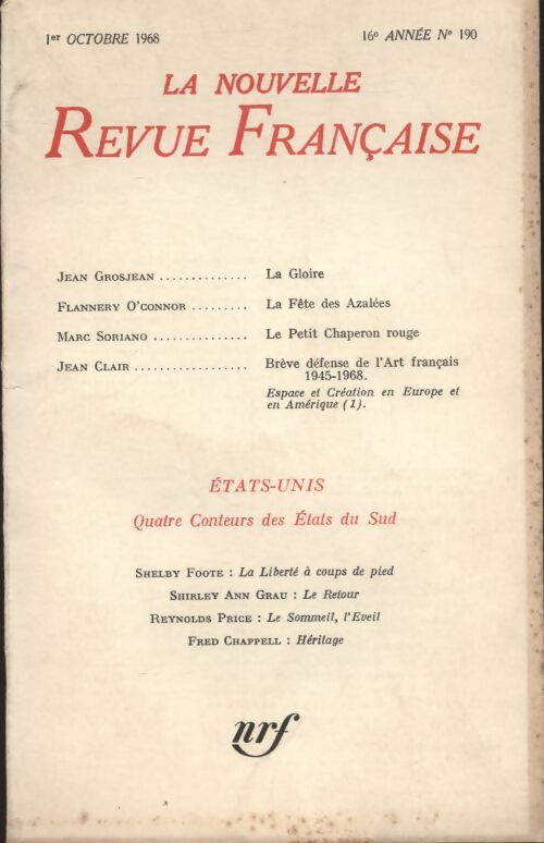 Livrenpoche : La nouvelle revue Française n°190 - Collectif - Livre