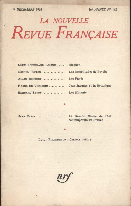 Livrenpoche : La nouvelle revue Française n°192 - Collectif - Livre