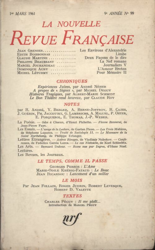 Livrenpoche : La nouvelle revue Française n°99 - Collectif - Livre