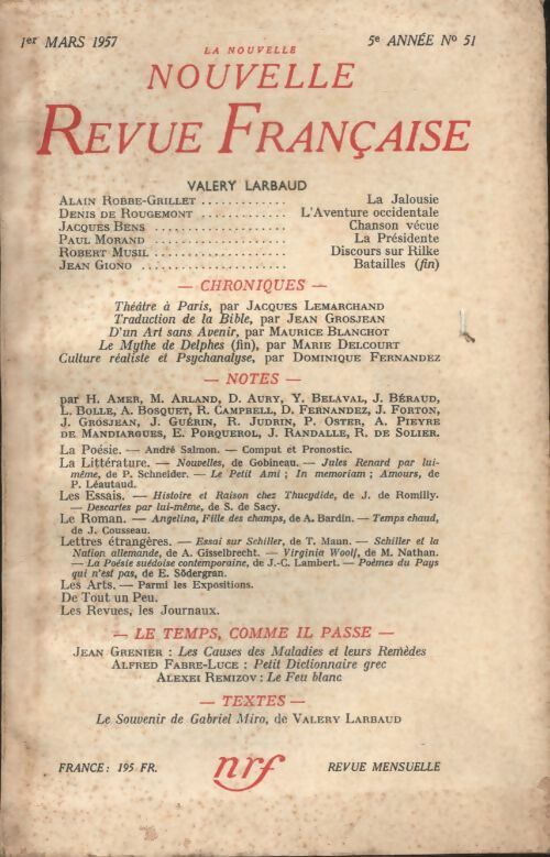 Livrenpoche : La nouvelle nouvelle revue Française n°51 - Collectif - Livre