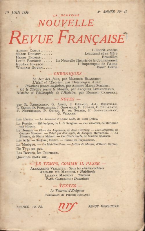 Livrenpoche : La nouvelle nouvelle revue Française n°42 - Collectif - Livre