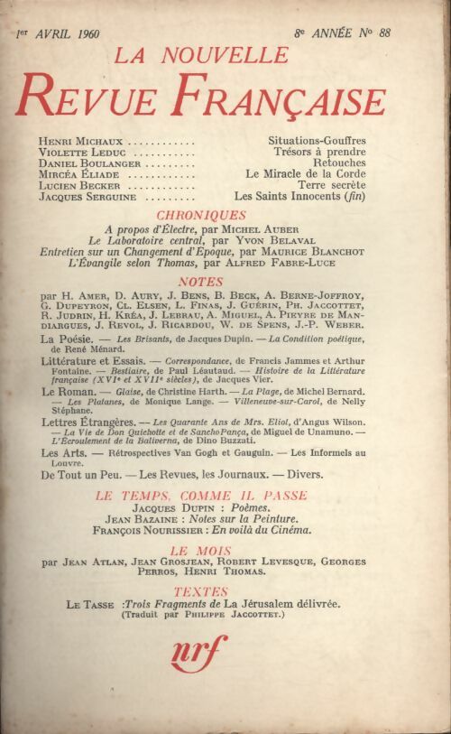 Livrenpoche : La nouvelle revue Française n°88 - Collectif - Livre