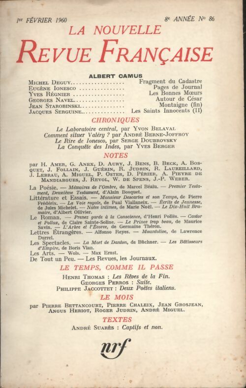 Livrenpoche : La nouvelle revue Française n°86 - Collectif - Livre