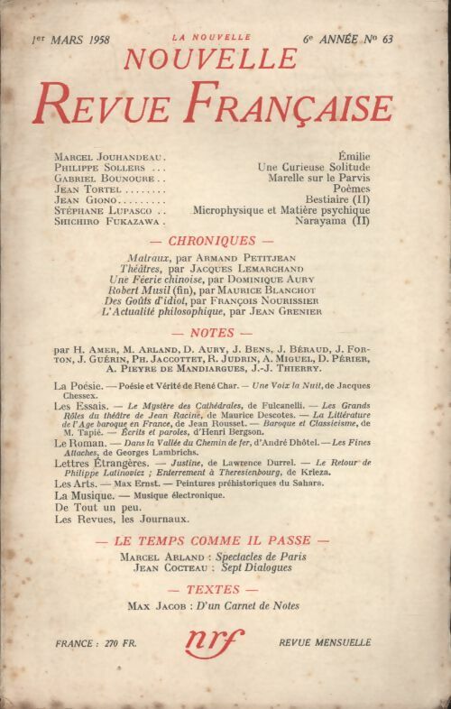 Livrenpoche : La nouvelle nouvelle revue Française n°63 - Collectif - Livre
