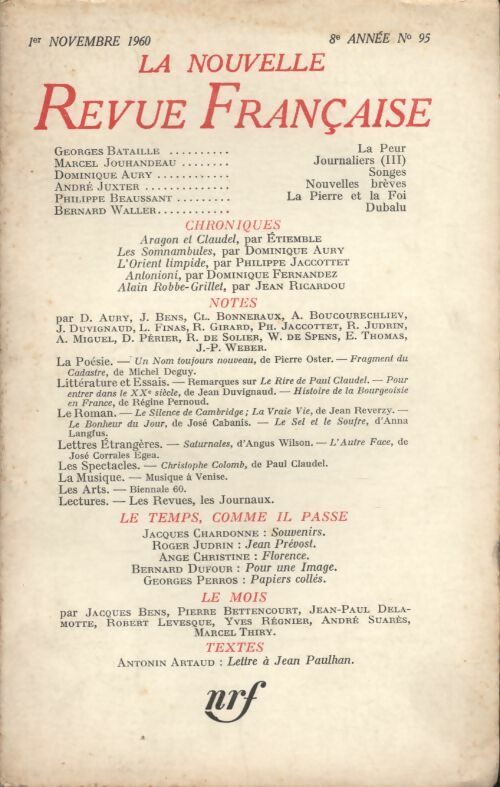 Livrenpoche : La nouvelle revue Française n°95 - Collectif - Livre