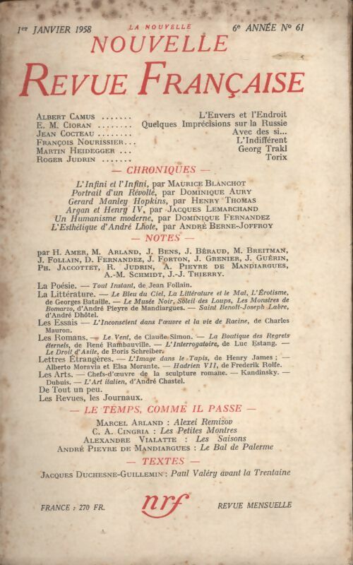 Livrenpoche : La nouvelle nouvelle revue Française n°61 - Collectif - Livre