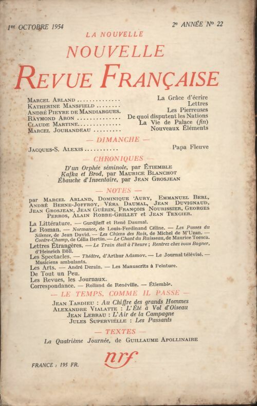 Livrenpoche : La nouvelle nouvelle revue Française n°22 - Collectif - Livre