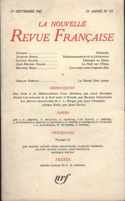 Livrenpoche : La nouvelle revue Française n°177 - Collectif - Livre