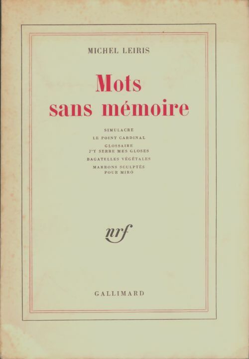 Livrenpoche : Mots sans mémoire - Michel Leiris - Livre