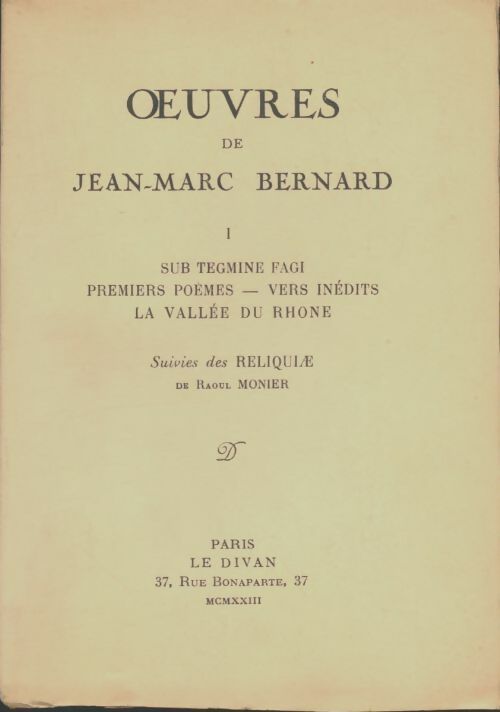 Livrenpoche : Oeuvres Tome I - Jean-Marc Bernard - Livre