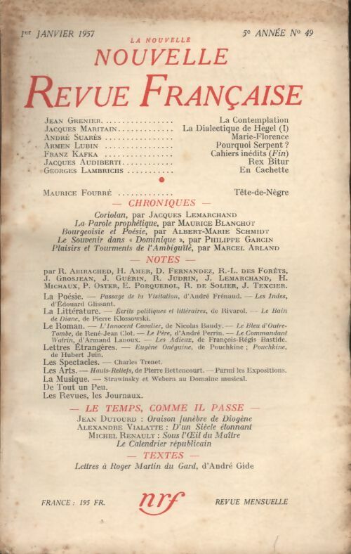 Livrenpoche : La nouvelle revue Française n°49 - Collectif - Livre