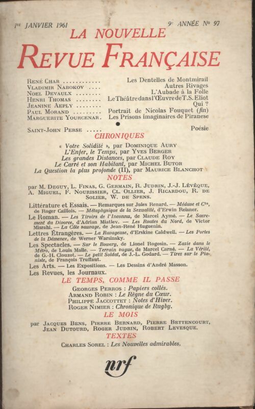 Livrenpoche : La nouvelle revue Française n°97 - Collectif - Livre