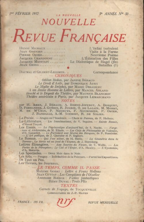 Livrenpoche : La nouvelle revue Française n°50 - Collectif - Livre