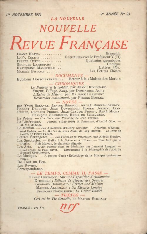 Livrenpoche : La nouvelle revue Française n°23 - Collectif - Livre