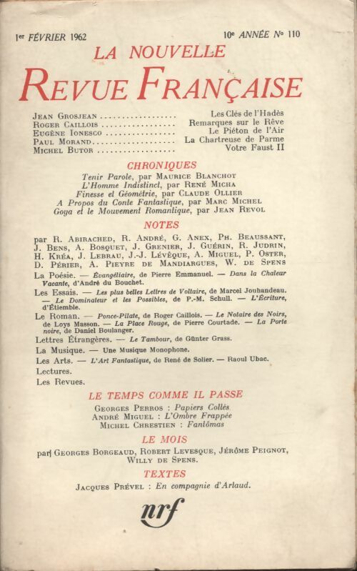 Livrenpoche : La nouvelle revue Française n°110 - Collectif - Livre