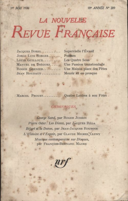 Livrenpoche : La nouvelle revue Française n°209 - Collectif - Livre