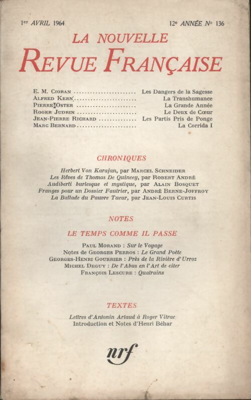 Livrenpoche : La nouvelle revue Française n°136 - Collectif - Livre