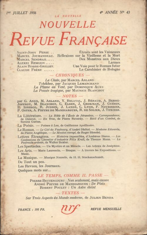 Livrenpoche : La nouvelle revue Française n°43 - Collectif - Livre