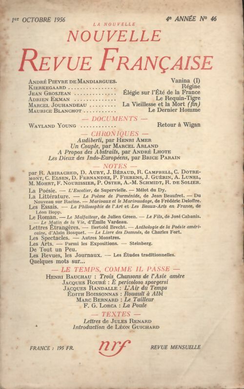 Livrenpoche : La nouvelle revue Française n°46 - Collectif - Livre