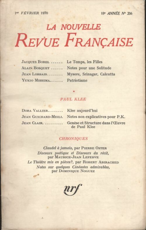 Livrenpoche : La nouvelle revue Française n°206 - Collectif - Livre