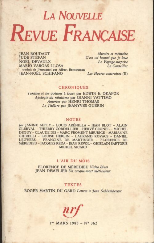 Livrenpoche : La nouvelle revue Française n°362 - Collectif - Livre
