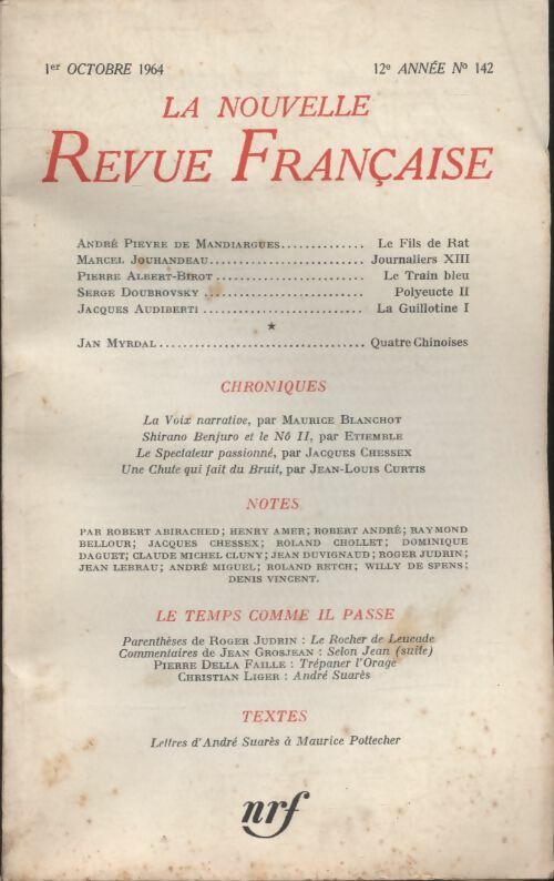 Livrenpoche : La nouvelle revue Française n°142 - Collectif - Livre