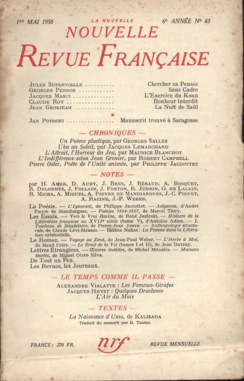 Livrenpoche : La nouvelle revue Française n°65 - Collectif - Livre