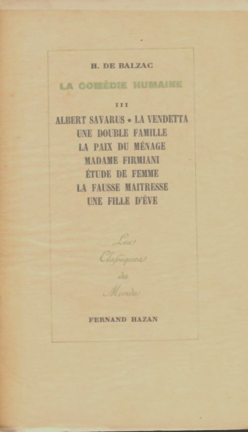 Livrenpoche : La comédie humaine Tome III - Honoré De Balzac - Livre