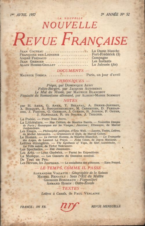 Livrenpoche : La nouvelle revue Française n°52 - Collectif - Livre