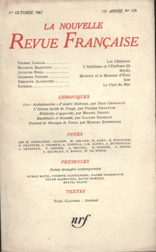 Livrenpoche : La nouvelle revue Française n°178 - Collectif - Livre