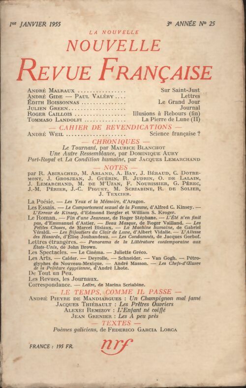 Livrenpoche : La nouvelle revue Française n°25 - Collectif - Livre