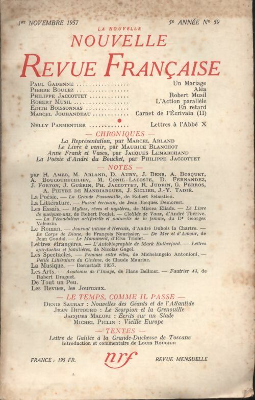 Livrenpoche : La nouvelle revue Française n°59 - Collectif - Livre