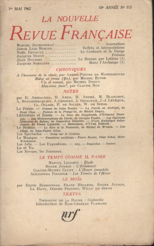 Livrenpoche : La nouvelle revue Française n°113 - Collectif - Livre