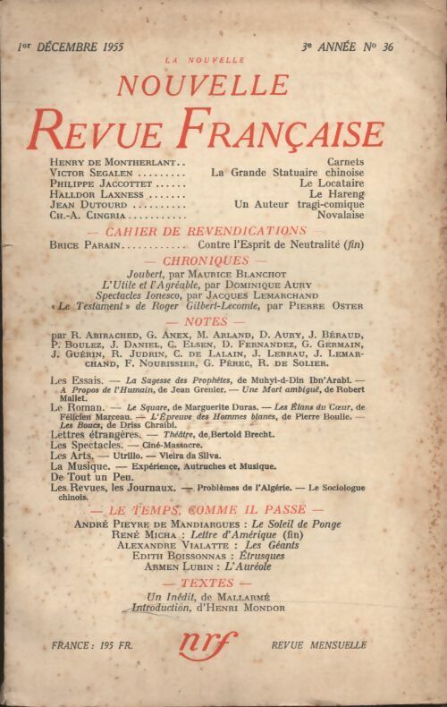 Livrenpoche : La nouvelle revue Française n°36 - Collectif - Livre