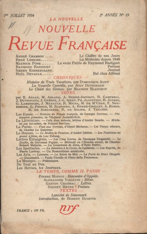 Livrenpoche : La nouvelle revue Française n°19 - Collectif - Livre