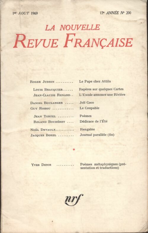 Livrenpoche : La nouvelle revue Française n°200 - Collectif - Livre