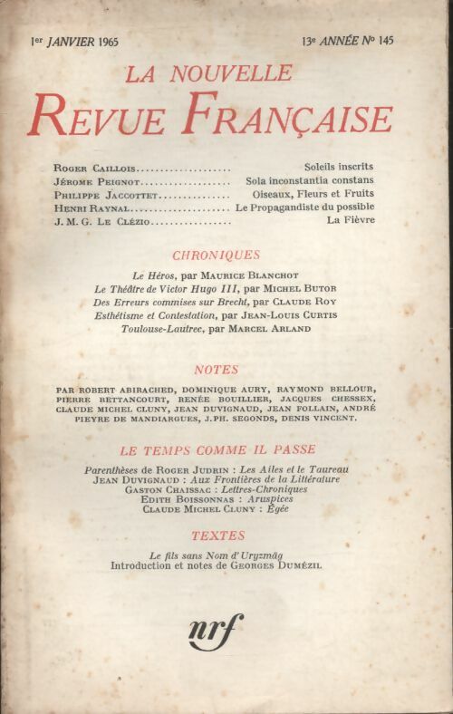 Livrenpoche : La nouvelle revue Française n°145 - Collectif - Livre