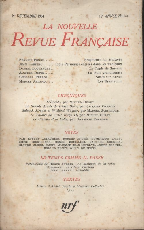 Livrenpoche : La nouvelle revue Française n°144 - Collectif - Livre
