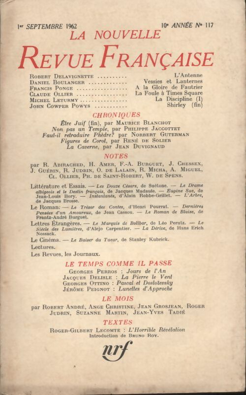 Livrenpoche : La nouvelle revue Française n°117 - Collectif - Livre