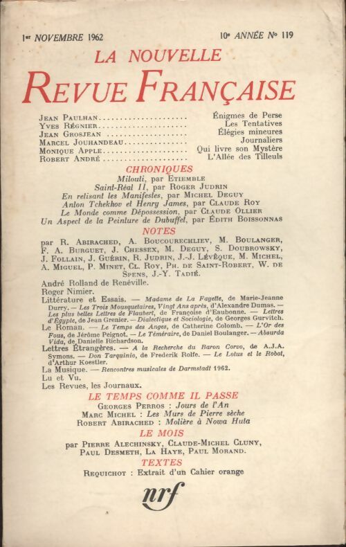 Livrenpoche : La nouvelle revue Française n°119 - Collectif - Livre
