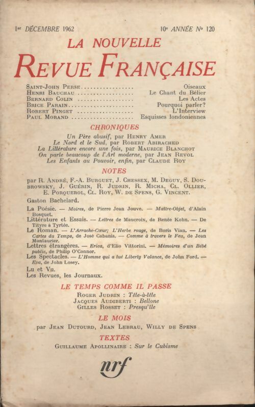 Livrenpoche : La nouvelle revue Française n°120 - Collectif - Livre