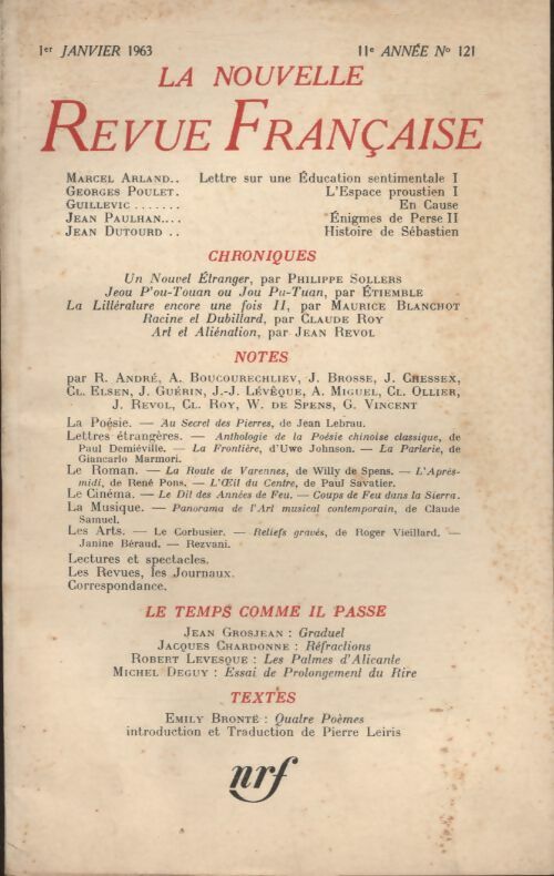 Livrenpoche : La nouvelle revue Française n°121 - Collectif - Livre