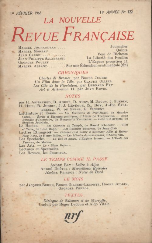 Livrenpoche : La nouvelle revue Française n°122 - Collectif - Livre